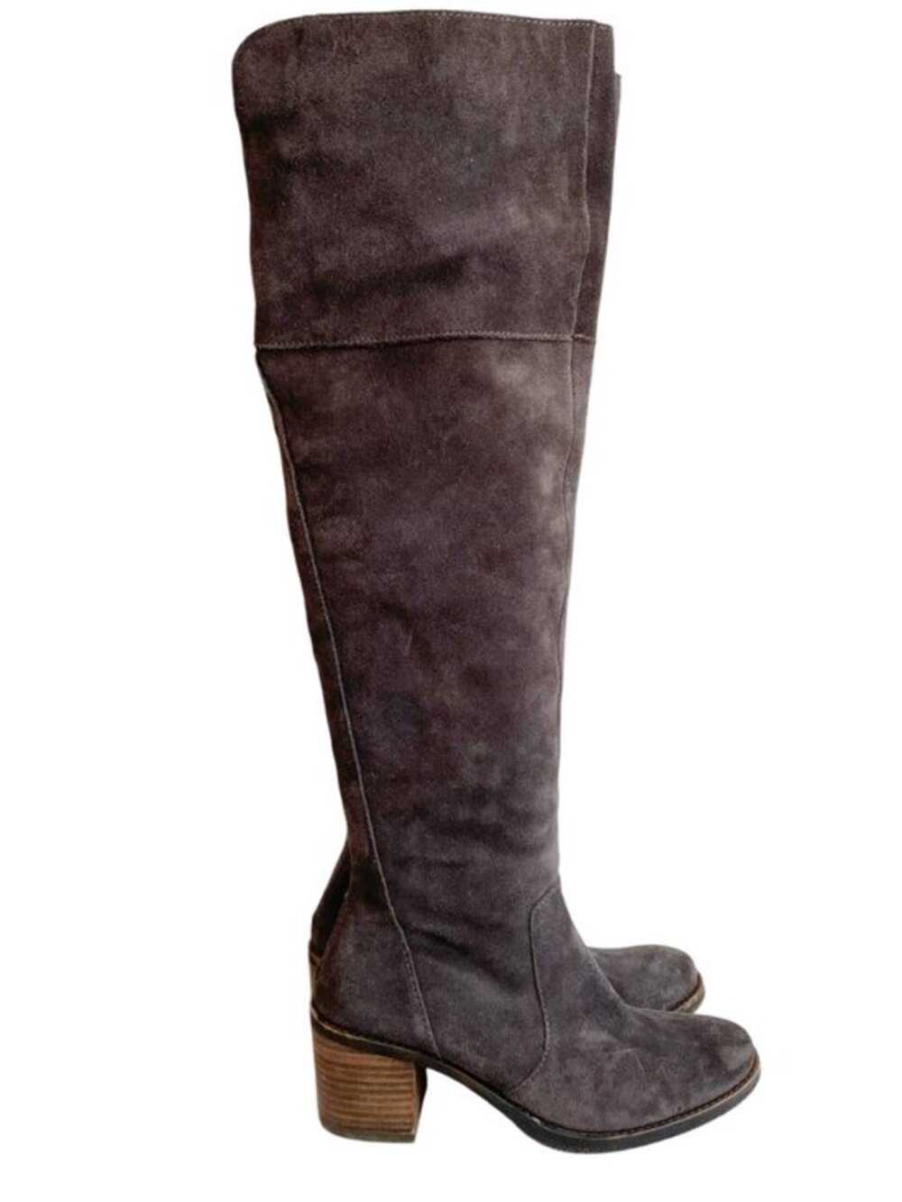 Lucky Brand Rayla Heeled Over the Knee OTK Boots Gray Suede Leather - Size 8